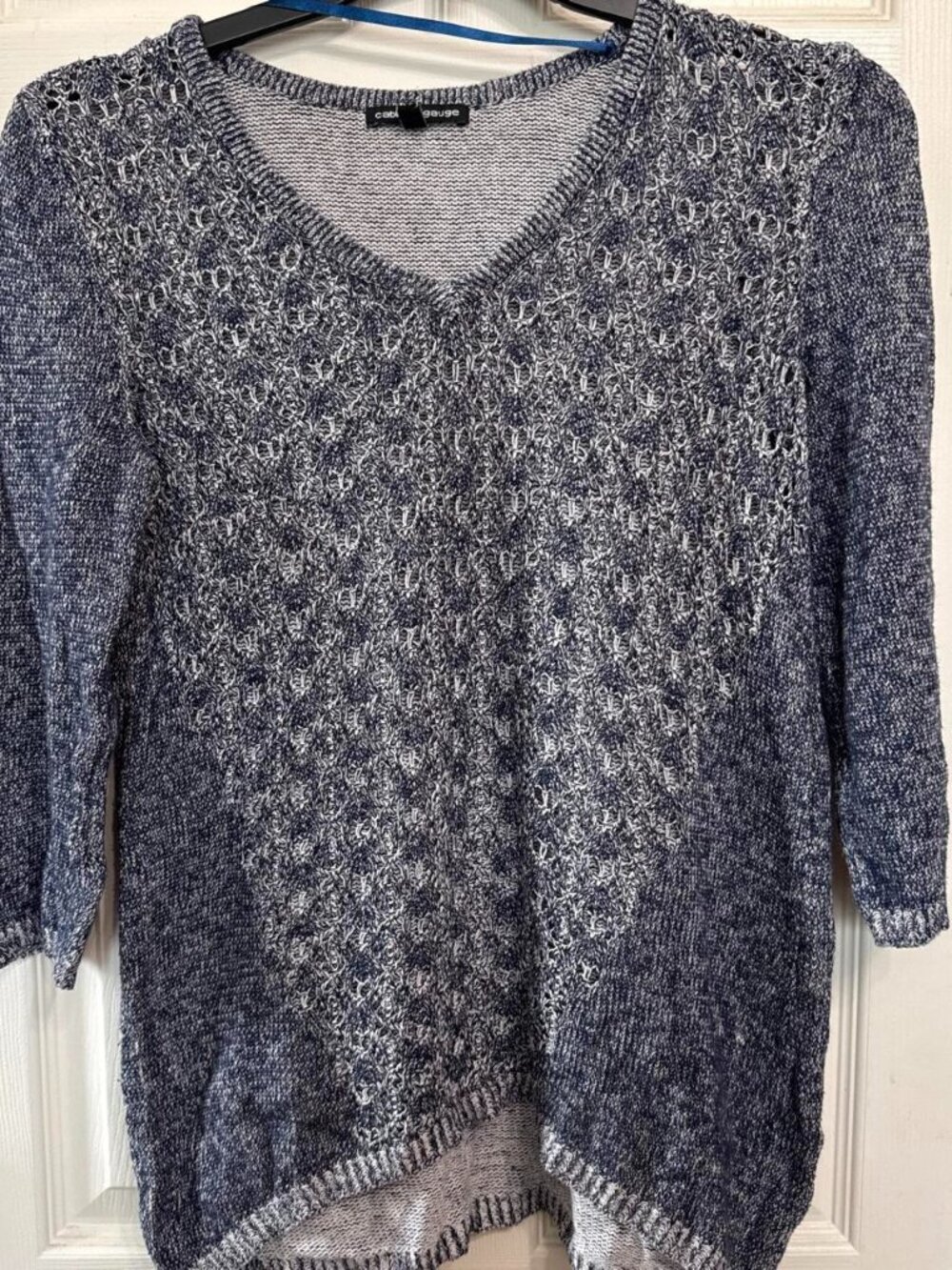 Cable & gauge blue & grey knit sweater with a crochet vibe #knitwear #boho
